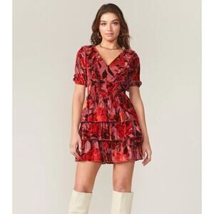 Adelyn Rae Khalia Burnout Red gold Velvet ruffle dress Mini Dress Womens Medium